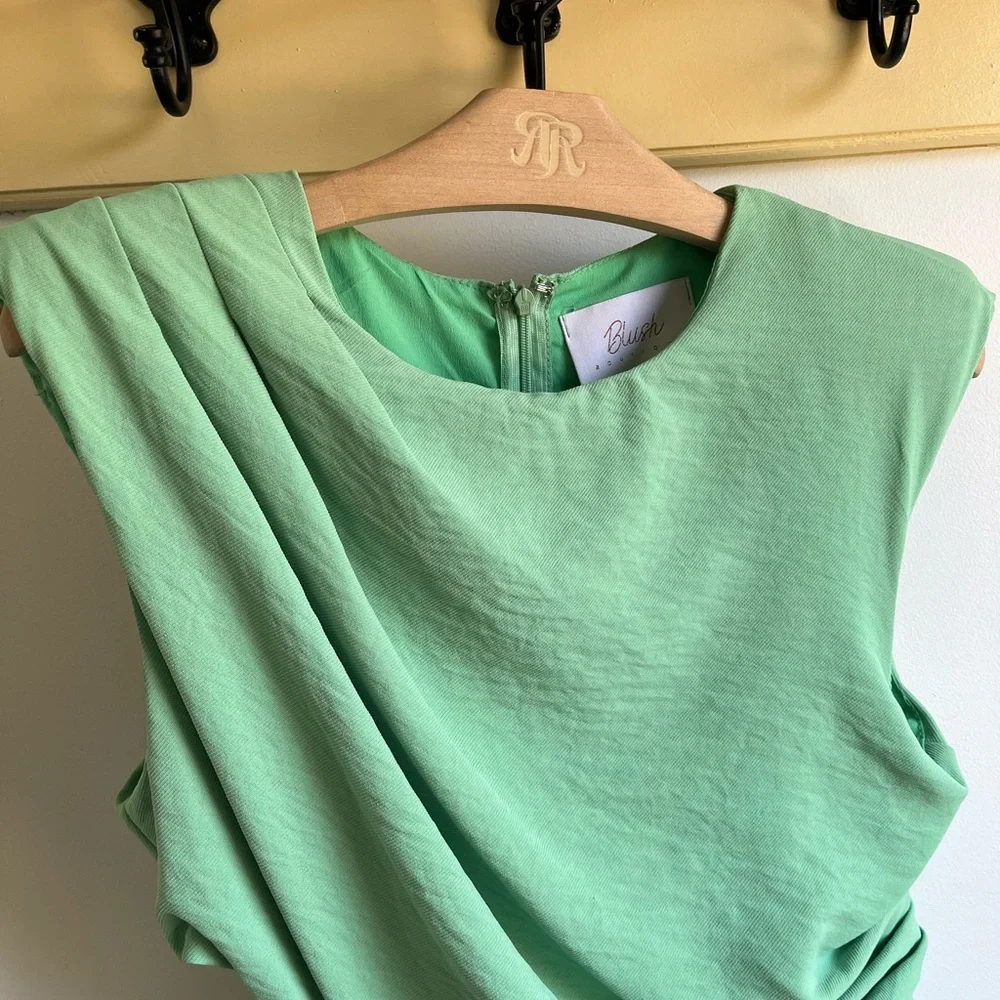 Asymmetrical Draped Dress in Mint - Picture 2 of 6